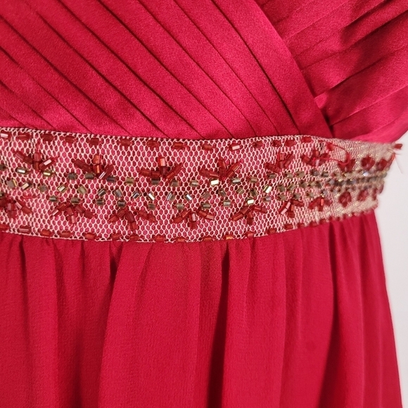 Adrianna Papell Scarlett Red Beaded Waist Pleated Bust Cocktail Dress - Picture 7 of 13